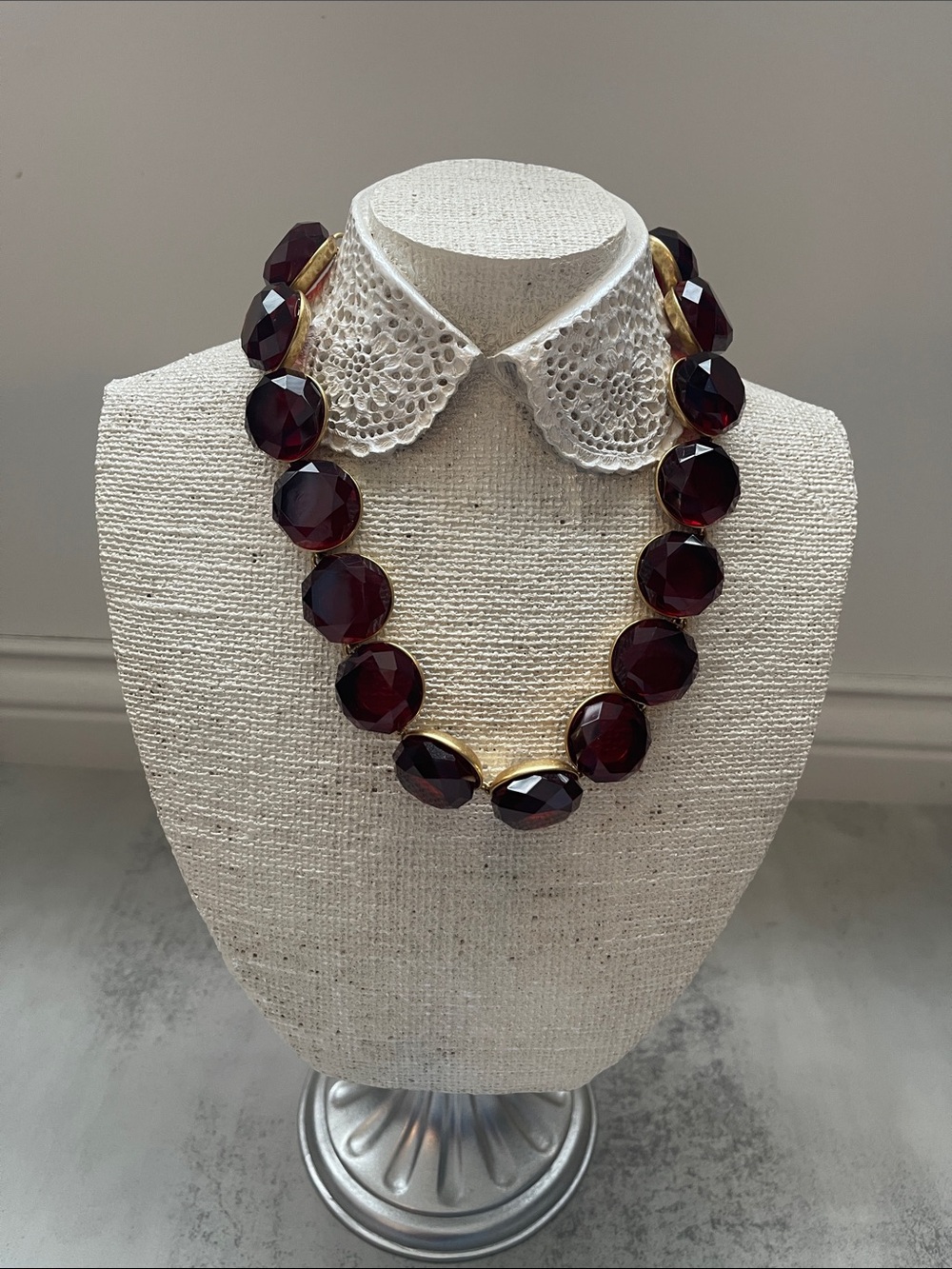 J.Crew Deep Red Faceted Statement Necklace